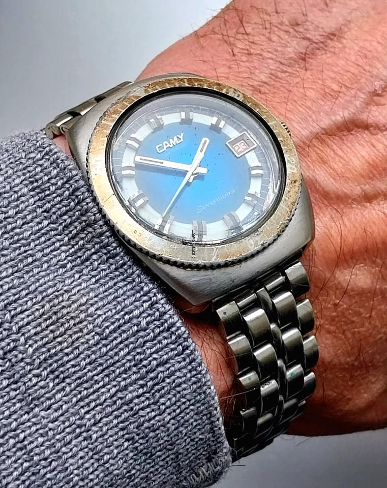 Camy Geneve Sevenseas 7489 Divers Mens Vintage Blue Dial Swiss Dive Watch