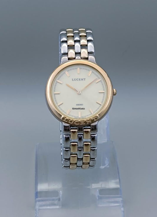 Seiko Lucent Two Tone Gold Steel 7N01-6140 February 2001 Men's Luxury Quartz Watch