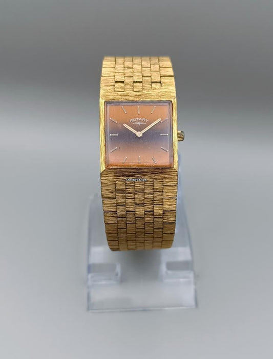 Rotary Tiger Eye Dial 1970s [214] Gold Bark Effect Bracelet Mechanical Swiss Watch