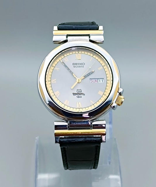 Seiko SQ Sports 100 5H23-8A20 April 1986 Two Tone Art Deco Lugs Gold Steel Japan