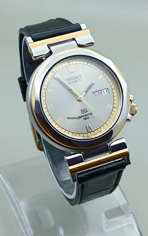 Seiko SQ Sports 100 5H23-8A20 April 1986 Two Tone Art Deco Lugs Gold Steel Japan